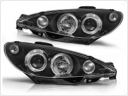 Přední světlomety, světla, lampy Peugeot 206, 2002-2007, Angel Eyes, černé black LPPE03