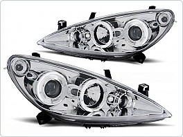 Přední světla Peugeot 307, 2001-2005, Angel Eyes, chrom s mlhovkou LPPE09