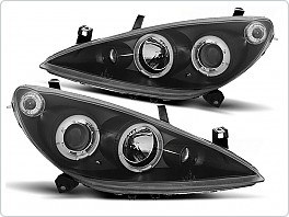 Přední světlomety, světla, lampy Peugeot 307, 2001-2005, Angel Eyes, černé black s mlhovkou LPPE10