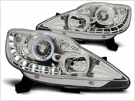 Přední světla Peugeot 107, 2005-, LED Daylight, chrom + Angel Eyes LPPE24