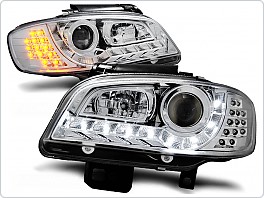 Přední světlomety, světla, lampy, Seat Ibiza, Cordoba, 1999-2002, LED Daylight, chrom + LED blinkr LPSE21