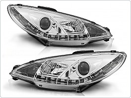 Přední světla Peugeot 206, 1998-2002, LED Daylight, chrom LPPE18