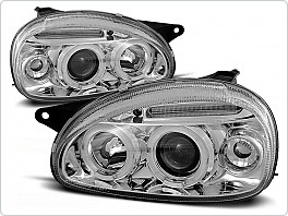 Přední světla Opel Corsa B, 1993-2000, Angel Eyes, chrom + pásek LPOP26
