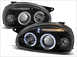 Přední světlomety, světla, lampy Opel Corsa B, 1993-2000, Angel Eyes, černé black + pásek LPOP27
