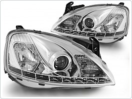 Přední světla Opel Corsa C, 2001-2006, LED Daylight, chrom LPOP43