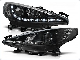 Přední světlomety, světla, lampy Peugeot 207, 2006-2009, LED Daylight, černé black LPPE23