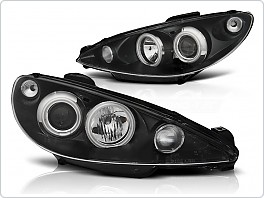 Přední světla, světlomety, lampy Peugeot 206, Angel Eyes CCFL, černé black, LPPE29