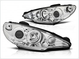 Přední světlomety, světla, lampy Peugeot 206, 2002-2007, Angel Eyes CCFL, chrom, LPPE28