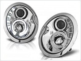 Přední světla Mini Cooper, 2001-2006, LED Daylight, chrom, s motorkem LPMC03