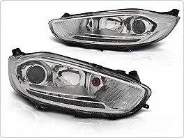 Přední světla Ford Fiesta MK7, 2013-2016, LED DRL, chromové
