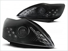 Přední světlomety, světla, lampy Ford Focus, 2008-2011, LED Daylight, černé black s LED blinkrem LPFO50