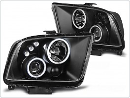 Přední světlomety, světla, lampy Ford Mustang, 2004-2009, Angel Eyes, černé black LPFO31