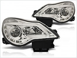 Přední projektorové světlomety, světla, lampy Opel Corsa D, 2011-2014, LED DRL, chromové