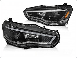 Přední světla, světlomety, lampy Mitsubishi Lancer 8, 2008-, TubeLight, SEQ, černé