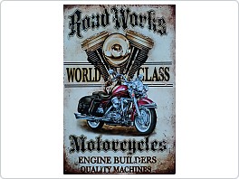 Plechová cedule Road Works, Motorcycles, 20x30 cm