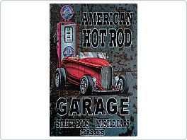 Plechová cedule American Hot-Rod, Garage, 20x30 cm