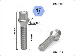 Šroub kolový 14x1,25x60 kužel