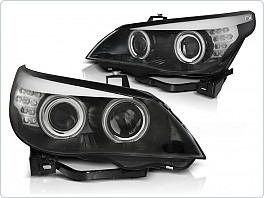 Přední světla, světlomety, lampy BMW E60, E61, 2003-2004, D2S XENON, CCFL Angel Eyes, LED indicator, černé