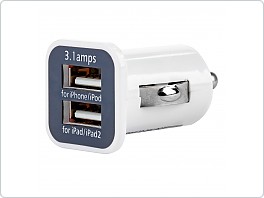 Autonabíječka mobilního telefonu s 2xUSB bílá PCH-01