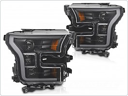 Přední světla, světlomety, lampy Ford F150 MK3, 2014-2017, TubeLight, LED, SEQ, černé
