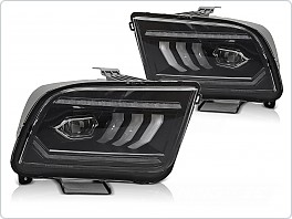 Přední FULL LED světla, světlomety, lampy Ford Mustang 2004-2009, TubeLight, SEQ, černé
