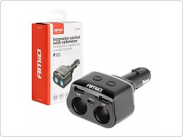 Rozdvojka zásuvky + 2xUSB 1xUSB-C 1x voltmetr 12V-24V