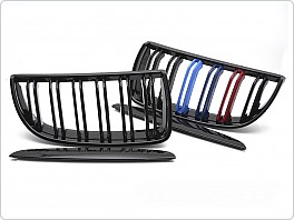 Přední maska, ledvinky BMW E90, E91 2005-2008, černý lesk trikolóra GRBMH3