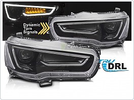 Přední světla, světlomety, lampy Mitsubishi Lancer 8, 2008-2016, TubeLight, DRL, černé
