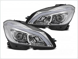PŘEDNÍ SVĚTLA MERCEDES C W204, 2011-2014, LED TUBE, DRL, SEQ, LPMEF2 chrom