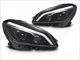 PŘEDNÍ SVĚTLA MERCEDES C W204, 2011-2014, LED TUBE, DRL, SEQ, LPMEF4 černé lesklé