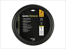 Potah volantu RACING PREMIUM černý/ černá nit, 37-39 cm