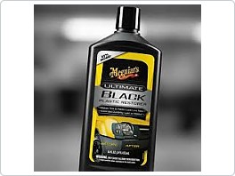 Meguiars Ultimate Black Plastic Restorer - oživovač a ochrana nelakovaných plastů v exteriéru i interiéru, 355 ml