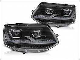 Přední světlomety, lampy Volkswagen T5 2010-2015, černé/chrom, FULL LED, SEQ, DRL