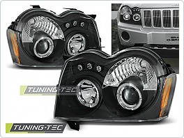 Přední světlomety Jeep Grand Cherokee, 2005-2008, Angel Eyes, černé black LPCH06