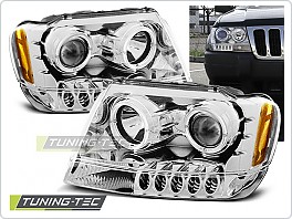 Přední světla Jeep Grand Cherokee, 1999-2004, Angel Eyes, chrom + diody LPCH01