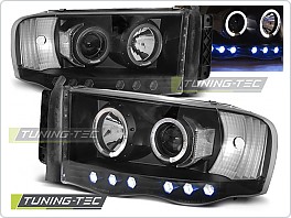 Přední světla Dodge Ram, 2002-2006, Angel Eyes, černé black + diody LPDO04