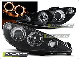 Přední světlomety, světla, lampy Peugeot 206, 2002-2007, Angel Eyes, černé black LPPE27