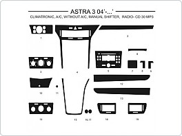 Dekor interiéru Opel Astra H 2004-2009, climatronic, manuální klima, bez klimatizace, manuální řazení, radio-CD 30MP3, modrý