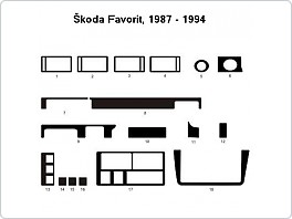Dekor interieru Škoda Favorit 1989-1994, světlý mahagon