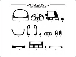 Dekor interiéru Daf 105 XF, 2006-, bez telefonu, AL hliník