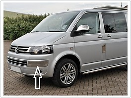 Chromové, nerezové lišty předního nárazníku VW T5, 2010-