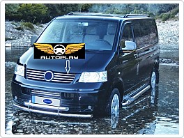 Chromové, nerezové lišty masky VW T5, 8 dílů pro 4-lamelovou masku