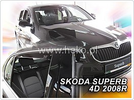 Plexi ofuky oken, deflektory, Škoda Superb 2, 2009-, přední + zadní pro sedan