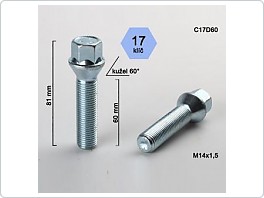 Šroub kolový 14x1,5x60 kužel