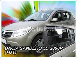 Plexi ofuky oken, deflektory, Dacia Sandero, 2008-2012, přední + zadní