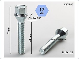 Šroub kolový 12x1,25x40 kužel