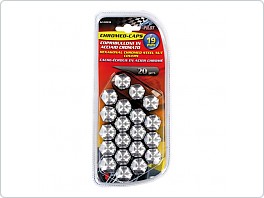 Kovové, chromové krytky šroubů kol pro 19mm klíč, sada 20ks