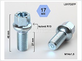 Šroub kolový 14x1,5x27 koule VW Group