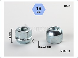 Matice kolová 12x1,5x18 koule otevřená Honda