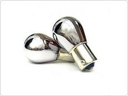 Chromová žárovka do blinkru 12V 21W, BAU15S, vyosené kolíky, 2ks